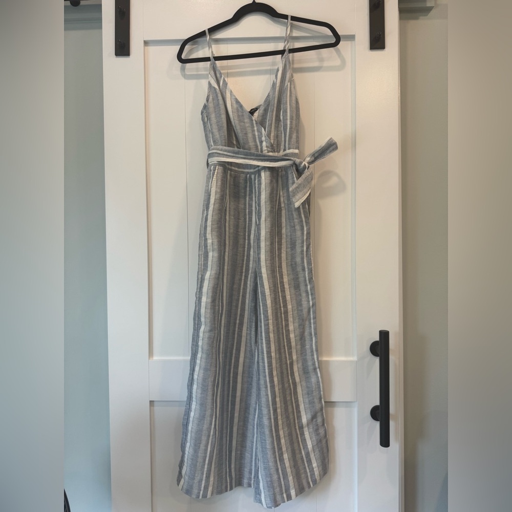 Aqua Blue and White Striped Jumpsuit, NWT XS